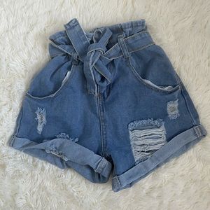 High waisted paper bag shorts